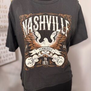 Altar'd State Black Nashville Graphic Tee with Brown and White Accents